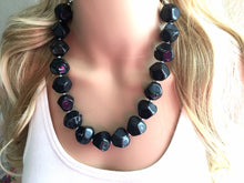 Load image into Gallery viewer, Black Swirly Chunky Statement Necklace, Big beaded jewelry, single Strand Statement Necklace, Bib necklace, black bridesmaid wedding silver