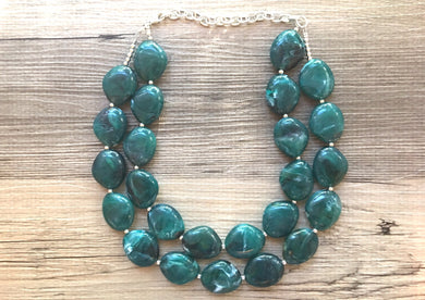 Emerald Green Chunky Statement Necklace, Big beaded jewelry, multi Strand Statement Necklace, Bib necklace, green bridesmaid wedding praline
