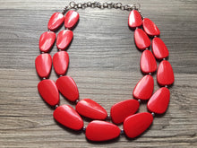 Load image into Gallery viewer, Big Bead red Necklace, Double Strand Statement Jewelry, bright lipstick red Chunky bib bridesmaid, red jewelry, red necklace beaded