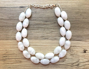 White Double Strand Necklace, white Extra Chunky jewelry, Statement Necklace, white jewelry, beaded white necklace, white chunky