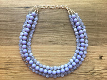 Load image into Gallery viewer, Periwinkle Statement Necklace, Triple Strand Chunky Beaded Necklace, blue purple Jewelry, Spring Jewelry, blue Necklace, periwinkle beaded