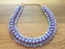 Load image into Gallery viewer, Periwinkle Statement Necklace, Triple Strand Chunky Beaded Necklace, blue purple Jewelry, Spring Jewelry, blue Necklace, periwinkle beaded