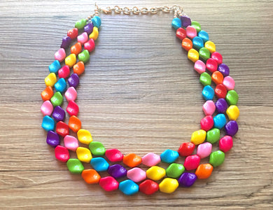 Triple Rainbow Beaded Necklace, Colorful Jewelry, Chunky statement necklace, big beaded necklace, rainbow jewelry, rainbow baby confetti