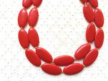 Load image into Gallery viewer, Red statement Necklace, gold Double strand bright red jewelry, big beaded bib chunky statement necklace, red jewelry, red geometric necklace