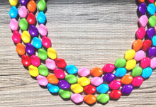 Load image into Gallery viewer, 4 Strand Rainbow Beaded Necklace, Colorful Jewelry, Chunky statement necklace, big beaded necklace, rainbow jewelry, rainbow baby confetti