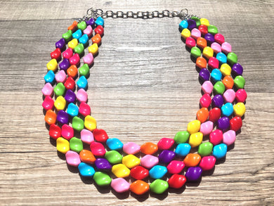 4 Strand Rainbow Beaded Necklace, Colorful Jewelry, Chunky statement necklace, big beaded necklace, rainbow jewelry, rainbow baby confetti