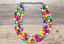 Load image into Gallery viewer, 4 Strand Rainbow Beaded Necklace, Colorful Jewelry, Chunky statement necklace, big beaded necklace, rainbow jewelry, rainbow baby confetti