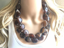 Load image into Gallery viewer, Smoky Brown Chunky Statement Necklace, Big beaded jewelry, Double Strand Statement Necklace, Bib necklace, bridesmaid wedding, praline