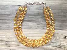 Load image into Gallery viewer, Light Brown Marigold Chunky Statement Necklace, Big beaded jewelry, multi strand orange Statement Bib necklace, yellow bridesmaid wedding