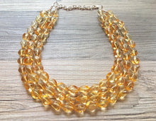 Load image into Gallery viewer, Light Brown Marigold Chunky Statement Necklace, Big beaded jewelry, multi strand orange Statement Bib necklace, yellow bridesmaid wedding