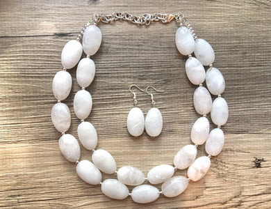 White Double Strand Necklace, white Extra Chunky jewelry, Statement Necklace, white jewelry, beaded white necklace, white chunky
