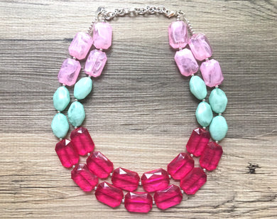 Pink & Mint Green Beaded Necklace, pink Jewelry, Chunky statement necklace, big beaded necklace, blush jewelry, pink statement necklace