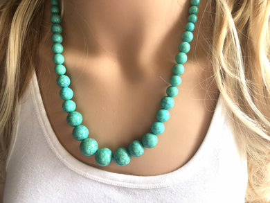 Turquoise Beaded statement necklace, thick chunky graduated bead blue green jewelry, turquoise long necklace jewelry, green earrings