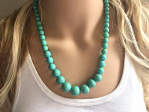 Turquoise Beaded statement necklace, thick chunky graduated bead blue green jewelry, turquoise long necklace jewelry, green earrings