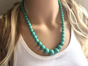 Turquoise Beaded statement necklace, thick chunky graduated bead blue green jewelry, turquoise long necklace jewelry, green earrings