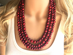 Maroon Soiree Necklace, Triple Layer Statement Jewelry, red Statement Necklace, deep red Wedding Bridesmaid Jewelry, burgundy marsala