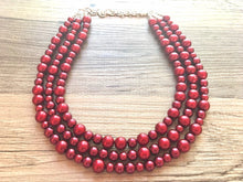 Load image into Gallery viewer, Maroon Soiree Necklace, Triple Layer Statement Jewelry, red Statement Necklace, deep red Wedding Bridesmaid Jewelry, burgundy marsala