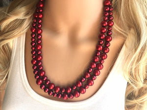 Maroon Soiree Necklace, double Layer Statement Jewelry, red Statement Necklace, deep red Wedding Bridesmaid Jewelry, burgundy marsala