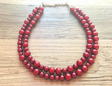 Load image into Gallery viewer, Maroon Soiree Necklace, double Layer Statement Jewelry, red Statement Necklace, deep red Wedding Bridesmaid Jewelry, burgundy marsala