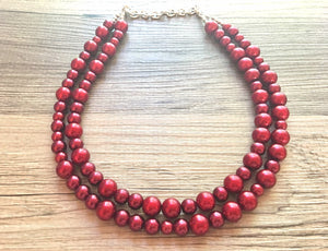 Maroon Soiree Necklace, double Layer Statement Jewelry, red Statement Necklace, deep red Wedding Bridesmaid Jewelry, burgundy marsala