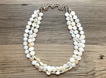 Load image into Gallery viewer, Cream Statement Necklace - Extra chunky multi-strand jewelry - Geometric Beaded Jewelry, bib beaded necklace, silver and off white