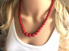 Load image into Gallery viewer, Red Beaded statement necklace, extra chunky graduated bead red jewelry, crimson long necklace jewelry, red earrings jewelry set