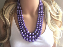 Load image into Gallery viewer, Three Strand Purple chunky statement necklace &amp; earrings, big bead jewelry gifts for women, bib jewelry Multi-Strand necklace, beaded