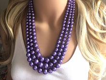 Load image into Gallery viewer, Three Strand Purple chunky statement necklace &amp; earrings, big bead jewelry gifts for women, bib jewelry Multi-Strand necklace, beaded