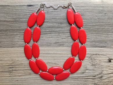 Big Bead red Necklace, Double Strand Statement Jewelry, bright lipstick red Chunky bib bridesmaid, red jewelry, red necklace beaded