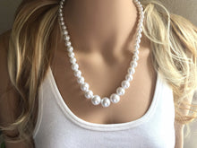 Load image into Gallery viewer, Single Strand white chunky statement necklace &amp; earrings, big bead jewelry gifts for women, bib jewelry pearl necklace, beaded jewelry