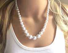 Load image into Gallery viewer, Single Strand white chunky statement necklace &amp; earrings, big bead jewelry gifts for women, bib jewelry pearl necklace, beaded jewelry