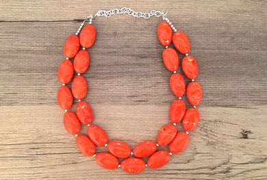 Orange Statement Necklace, Chunky Beaded Necklace, Orange Jewelry, Fall Jewelry, Fall Necklace, spring Necklace, orange beaded necklace