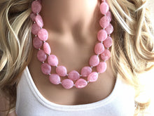 Load image into Gallery viewer, Blush Pink Chunky Statement jewelry set, Big bib beaded Double Strand Statement Necklace earrings, light pink bridesmaid wedding Magnolia