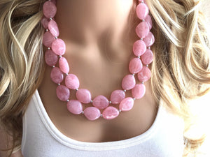 Blush Pink Chunky Statement jewelry set, Big bib beaded Double Strand Statement Necklace earrings, light pink bridesmaid wedding Magnolia