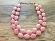 Load image into Gallery viewer, Blush Pink Chunky Statement jewelry set, Big bib beaded Double Strand Statement Necklace earrings, light pink bridesmaid wedding Magnolia