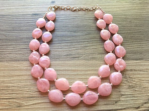 Blush Pink Chunky Statement jewelry set, Big bib beaded Double Strand Statement Necklace earrings, light pink bridesmaid wedding Magnolia