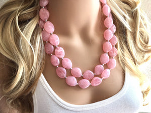 Blush Pink Chunky Statement jewelry set, Big bib beaded Double Strand Statement Necklace earrings, light pink bridesmaid wedding Magnolia