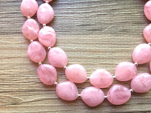 Blush Pink Chunky Statement jewelry set, Big bib beaded Double Strand Statement Necklace earrings, light pink bridesmaid wedding Magnolia