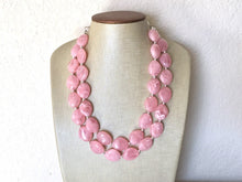 Load image into Gallery viewer, Blush Pink Chunky Statement jewelry set, Big bib beaded Double Strand Statement Necklace earrings, light pink bridesmaid wedding Magnolia