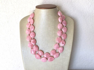 Blush Pink Chunky Statement jewelry set, Big bib beaded Double Strand Statement Necklace earrings, light pink bridesmaid wedding Magnolia