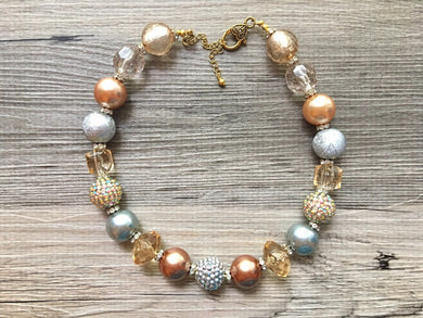 Metallic Sparkle beaded statement necklace, single strand necklace, champagne jewelry, big bead jewelry, gold silver diamond necklace