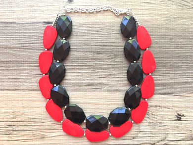 Black & Red Necklace, multi strand jewelry, big beaded chunky statement necklace, red jewelry, bridesmaid necklace, bib necklace, black bead