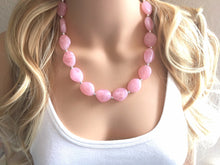 Load image into Gallery viewer, Blush Pink Statement Necklace Jewelry Set, Chunky Jewelry Big Beaded 1 Strand Necklace, light pink Jewelry Set earrings bracelet