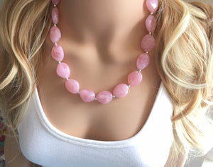 Blush Pink Statement Necklace Jewelry Set, Chunky Jewelry Big Beaded 1 Strand Necklace, light pink Jewelry Set earrings bracelet