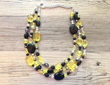 Load image into Gallery viewer, Black yellow and Gray Statement Necklace, chunky beaded jewelry, bumble bee, black and yellow necklace, beaded jewelry, black necklace