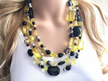 Load image into Gallery viewer, Black yellow and Gray Statement Necklace, chunky beaded jewelry, bumble bee, black and yellow necklace, beaded jewelry, black necklace