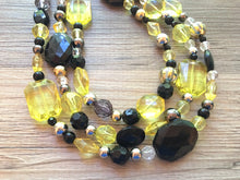 Load image into Gallery viewer, Black yellow and Gray Statement Necklace, chunky beaded jewelry, bumble bee, black and yellow necklace, beaded jewelry, black necklace