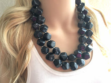 Load image into Gallery viewer, Black Swirly Chunky Statement Necklace, Big beaded jewelry, Double Strand Statement Necklace, Bib necklace, black bridesmaid wedding silver