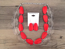 Load image into Gallery viewer, Clear &amp; Red Necklace, multi strand jewelry, big beaded chunky statement necklace, red jewelry, bridesmaid necklace, bib necklace, resin bead