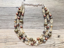 Load image into Gallery viewer, Metallic mirrorball silver gold &amp; gunmetal Jewelry, gold collar silver Jewelry, metal triple strand chunky statement beaded jewels